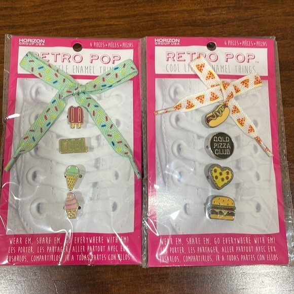 New! - Set of 2 - Retro Pop Enamel Shoe Charms With Laces - Picture 3 of 3